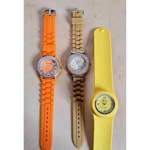 Geneva Watch Lot of 3 Yellow Orange Silicone Bands Untested As Is For Parts